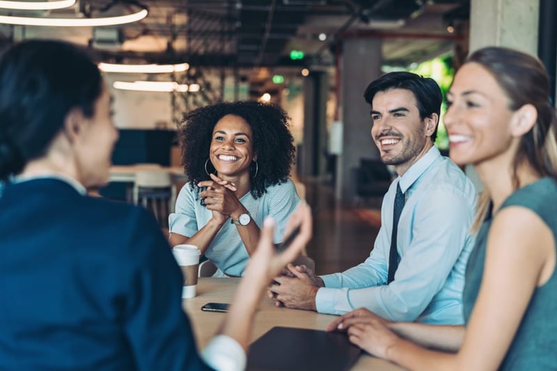 smiley colleagues having a chat