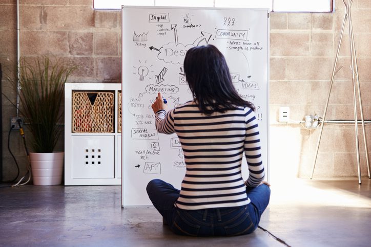 female designer drawing flow chart