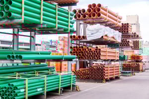 Shelves of different plumbing and heating piping