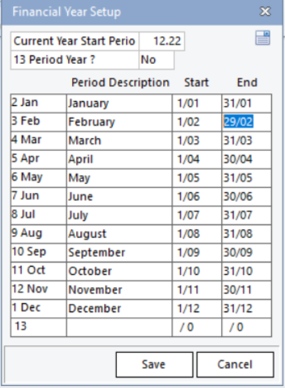 Xline financial year setup